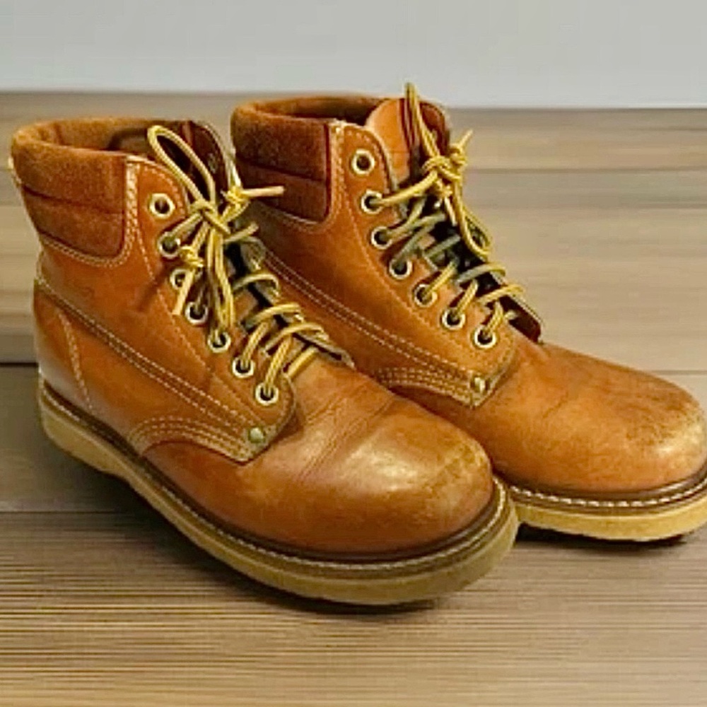 Dunham Vintage Leather Work Boots 70s/80s Rugged Durable Size 7 Steel Toe Brown
